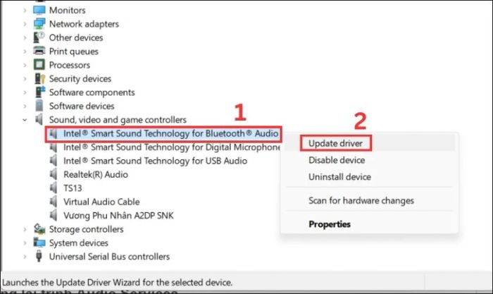 Chọn tùy chọn Update driver