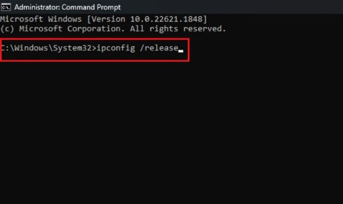 Giao diện khi làm mới địa chỉ IP trên laptop