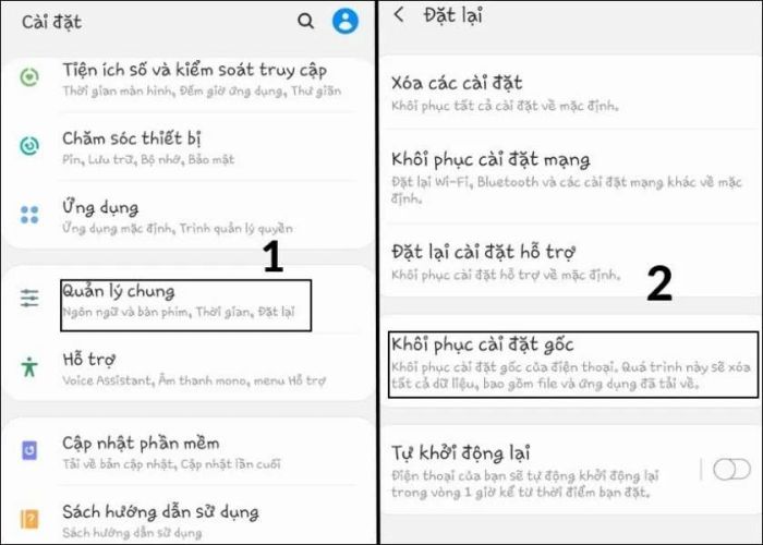 khôi phục cài đặt gốc trên android