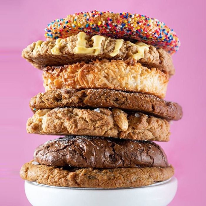 A tempting stack of freshly baked cookies.