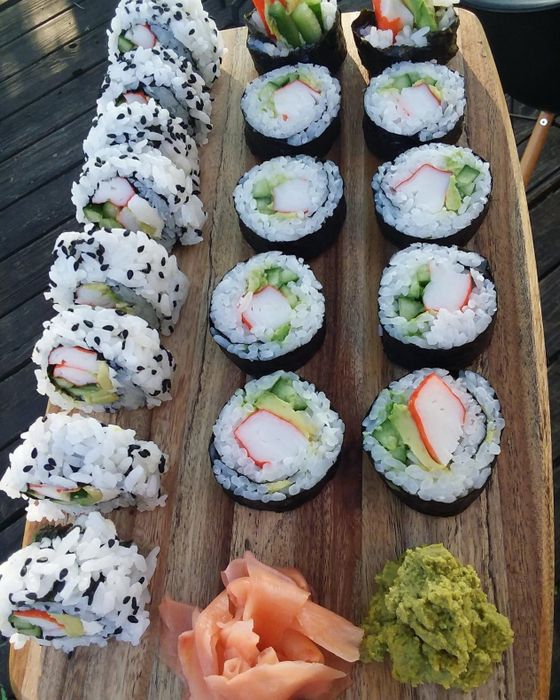 A photo of the reviewer’s homemade sushi rolls.
