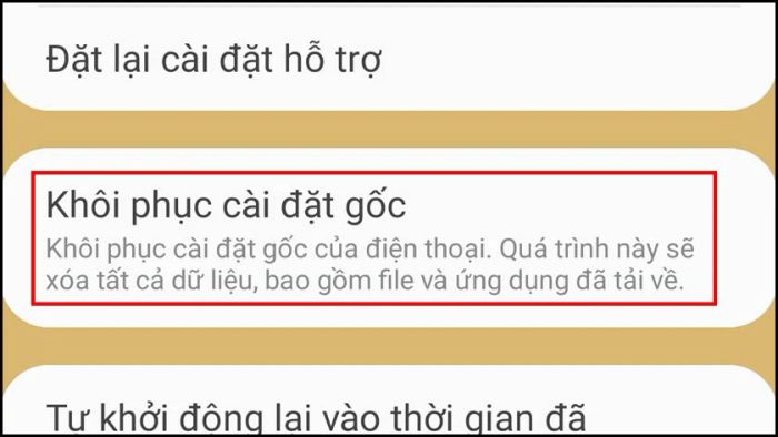 khôi phục lại cài đặt gốc của điện thoại