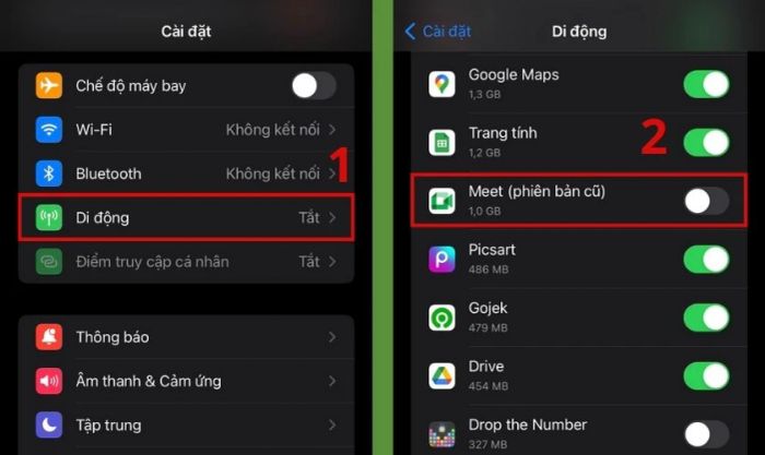 tắt dữ liệu di động trên iphone