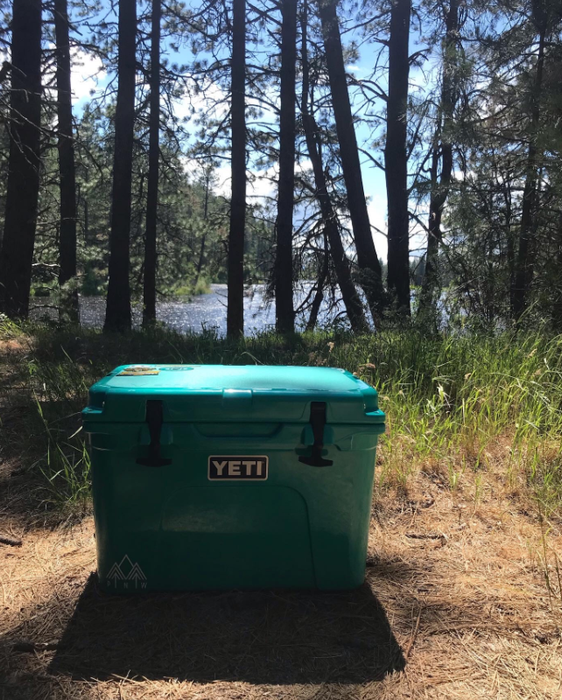 A photo of the reviewer’s cooler set up at a campground.