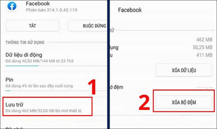 Xóa bộ nhớ cache Facebook trên điện thoại