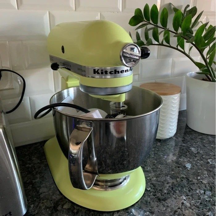 A user's KitchenAid mixer sitting on a kitchen counter