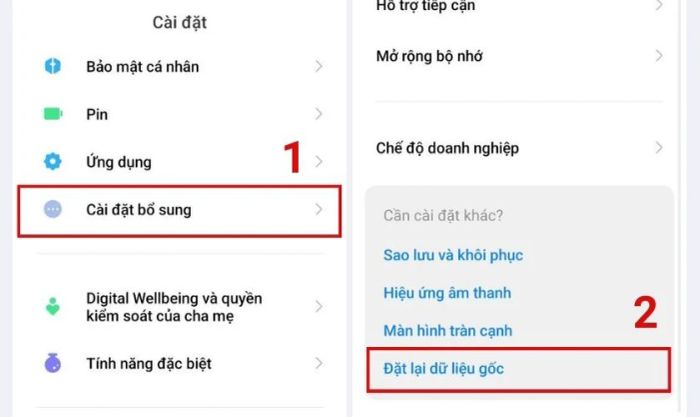 khôi phục cài đặt gốc trên điện thoại android