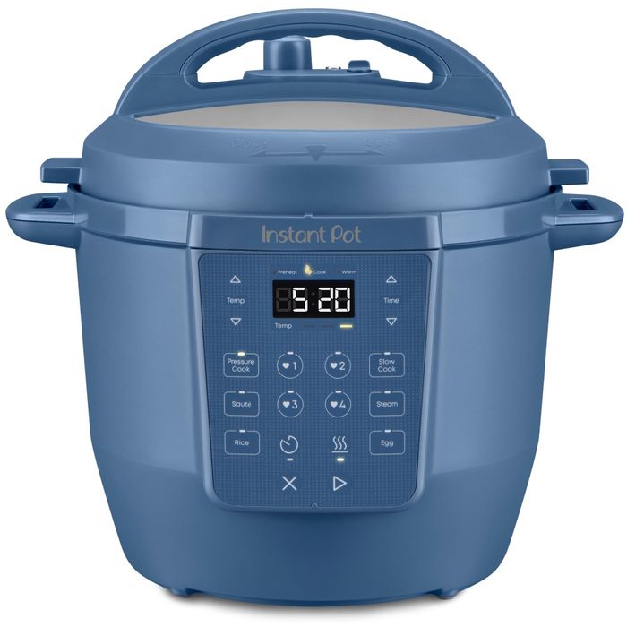 An Instant Pot pressure cooker with a digital display showing