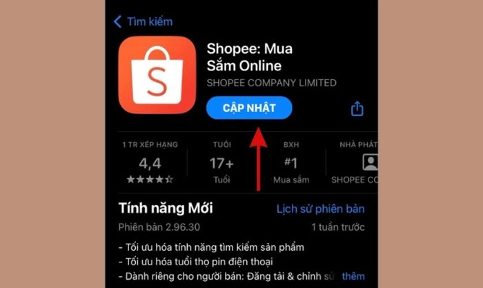 Cập nhật phiên bản mới của Shopee