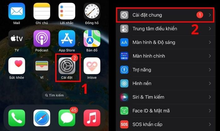 Vào mục cài đặt chung
