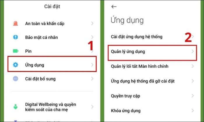 Chọn ứng dụng cần quản lý trong mục Quản lý ứng dụng