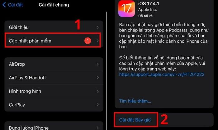 Cập nhật hệ điều hành mới