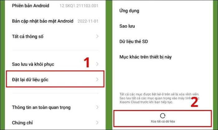 Khôi phục cài đặt gốc trên điện thoại Android