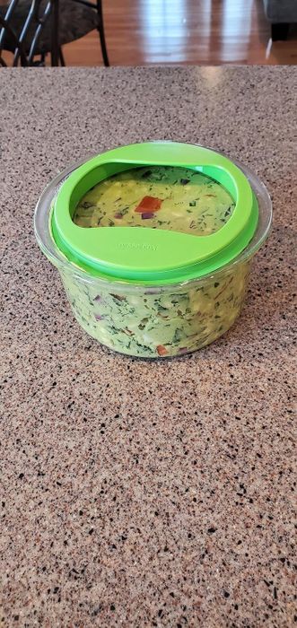 A reviewer’s container of guacamole.