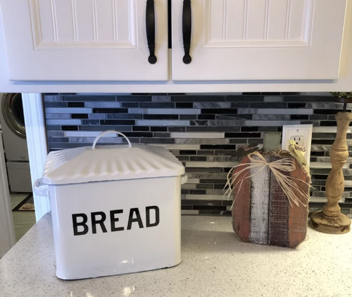 The bread box resting on a countertop