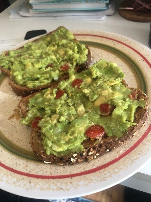 Reviewer photo of their avocado toast, showing that the avocados are still fresh and not brown.