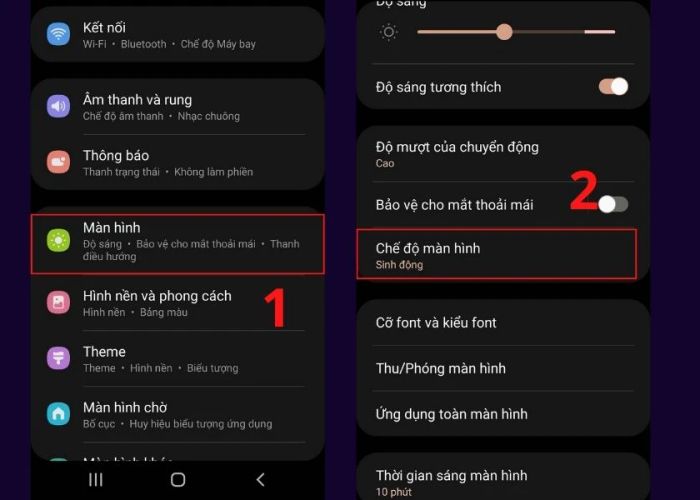 chọn vào chế độ màn hình