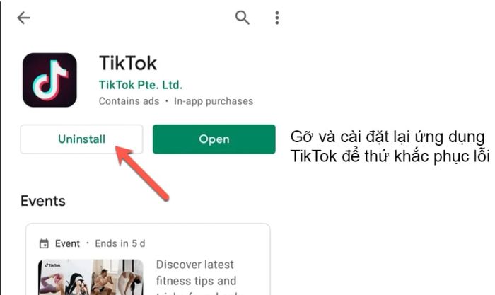 Gỡ bỏ và cài đặt lại ứng dụng TikTok trên điện thoại