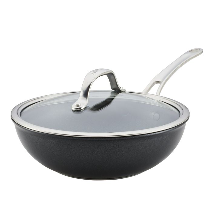 A black steel nonstick wok