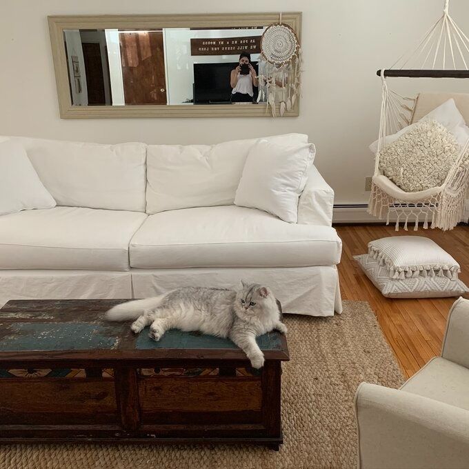 a customer photo of the white sofa