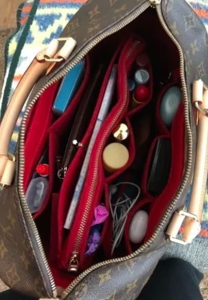 A neatly organized purse with the organizer in place