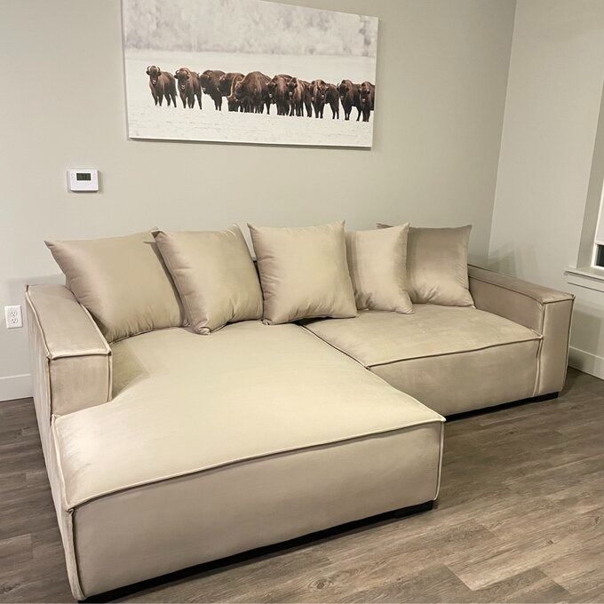 a customer photo of the tan sectional