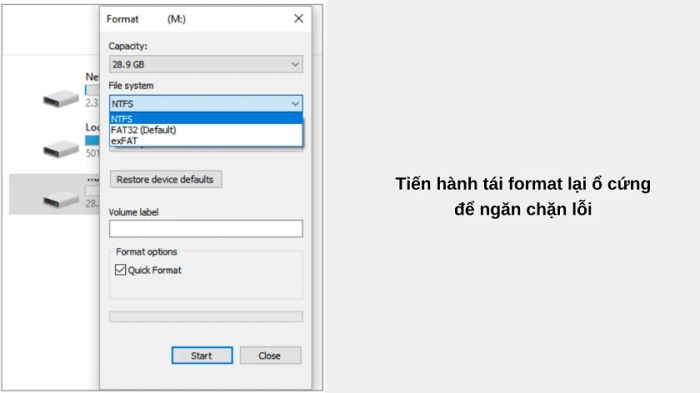 Nhấn chuột phải vào thiết bị lưu trữ đã kết nối và chọn mục Format.