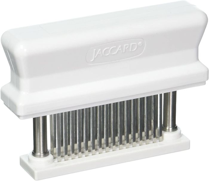 meat tenderizer, which resembles a stamp with teeth designed to tenderize meat