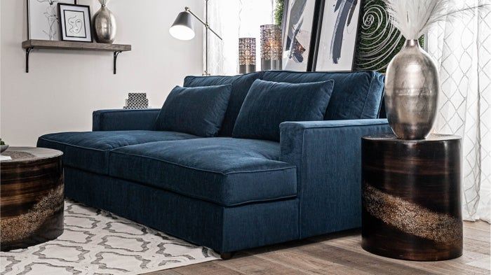 the deep navy sofa