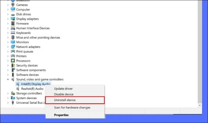 Gỡ bỏ driver để khắc phục loa laptop không có tiếng