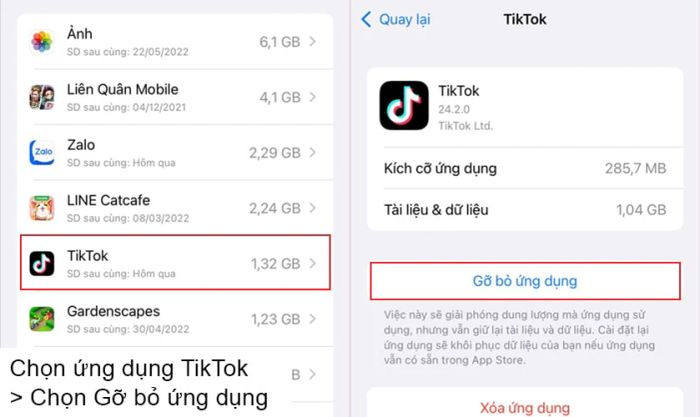 Tìm ứng dụng TikTok trong danh sách dưới đây