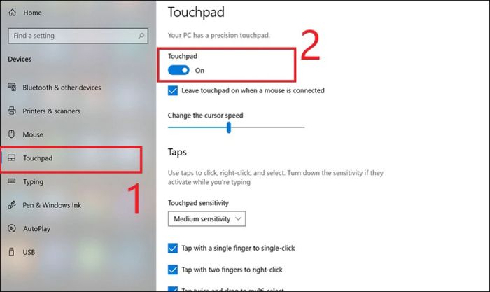 Mở khóa chuột laptop bằng Windows Settings