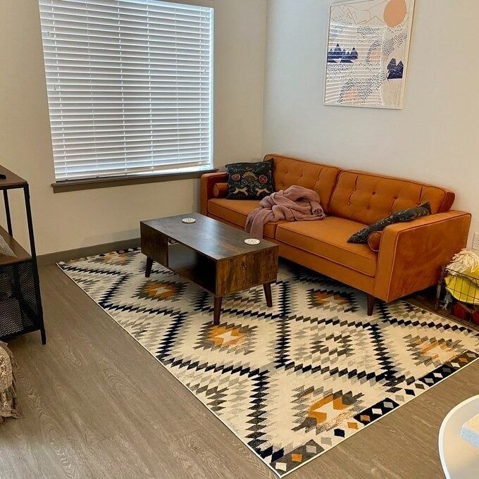 a customer photo of the rust orange sofa