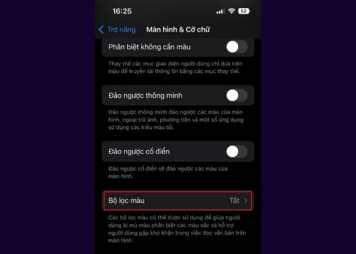 Chọn bộ lọc màu