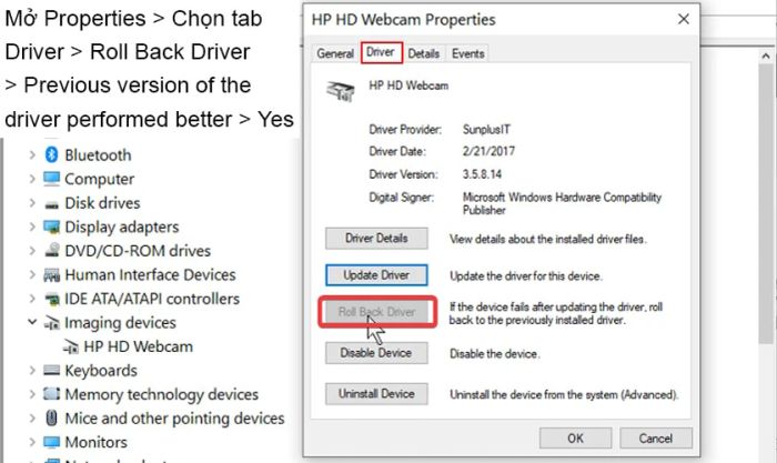 Khôi phục driver webcam cũ của máy tính