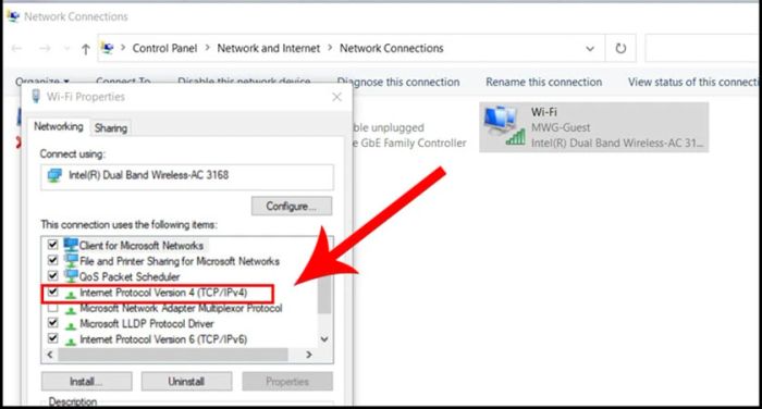 Chọn Internet Protocol Version 4 (TCP/IPv4).