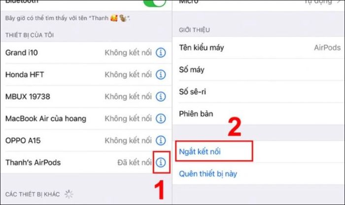 Nhấn vào biểu tượng chữ i và chọn tùy chọn Ngắt kết nối
