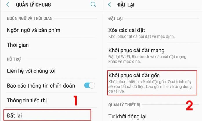 Khôi phục cài đặt gốc để sửa lỗi CH Play không tải được ứng dụng