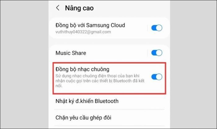Kích hoạt tính năng Đồng bộ nhạc chuông