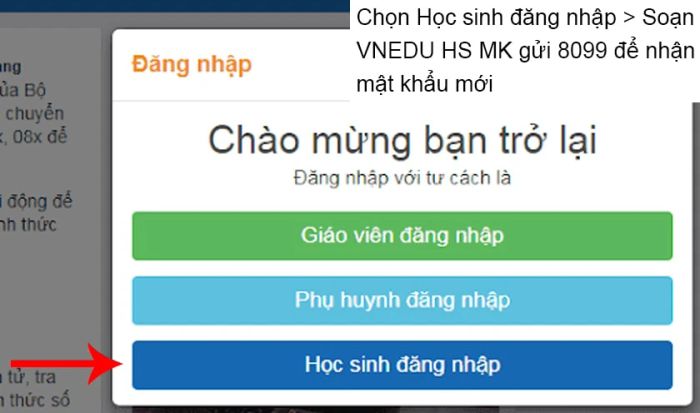 Lấy lại mật khẩu dành cho tài khoản học sinh