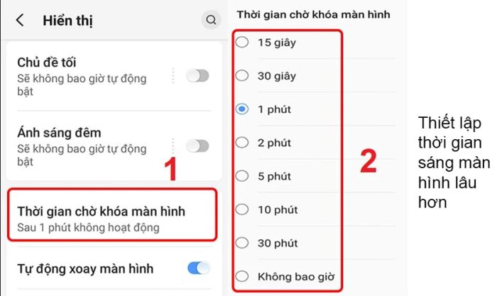 Điều chỉnh thời gian sáng màn hình
