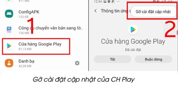 Gỡ cài đặt bản cập nhật và xóa bộ nhớ Cache của CH Play.