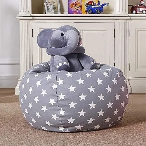 The bean bag filled and placed in a playroom.