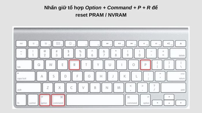 Nhấn giữ tổ hợp phím Command + Option + P + R