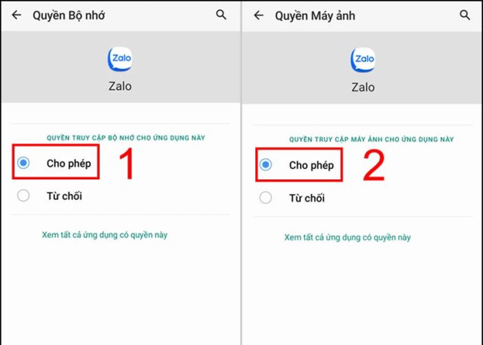 Cách cấp quyền cho Zalo truy cập ảnh