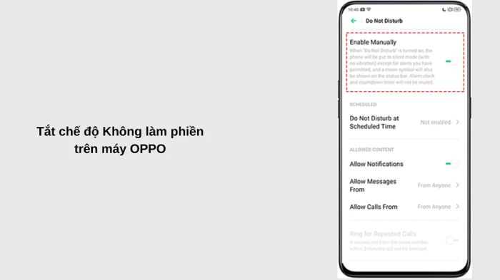 Tắt chế độ Không làm phiền / Yên tĩnh khi Oppo gặp lỗi loa ngoài, mất loa ngoài, âm thanh nhỏ hoặc rè