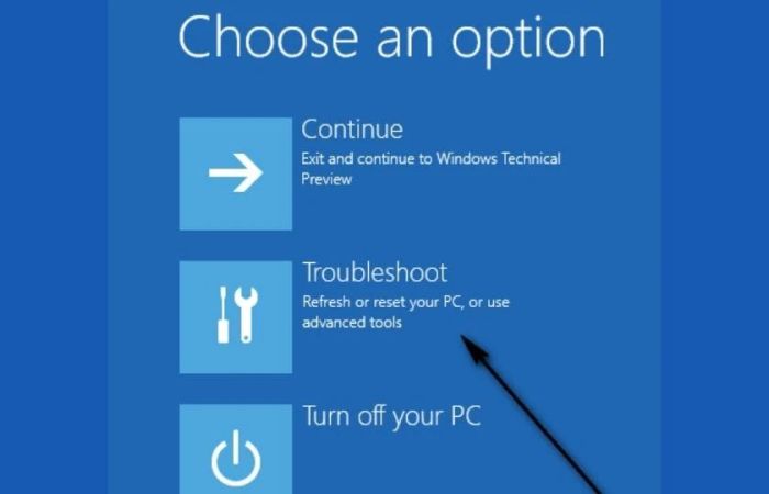 Chọn mục Troubleshoot tiếp theo