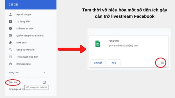Tắt plugin trình duyệt khi gặp sự cố không phát trực tiếp trên Facebook