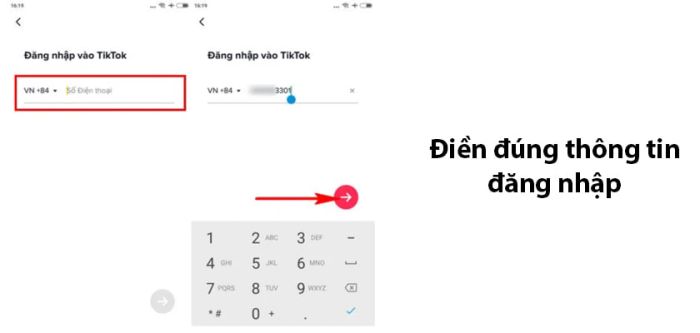 Bước 2: Tiếp theo, giao diện đăng nhập TikTok trên điện thoại sẽ hiện lên. Bạn chỉ cần nhập chính xác số điện thoại đã dùng để đăng ký tài khoản.