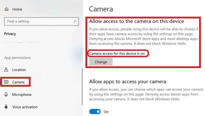 Kiểm tra quyền truy cập camera